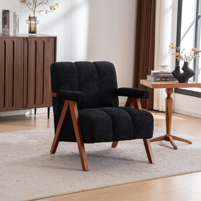 Chaise moderne en bois massif et tissu chenille, 1, Noir
