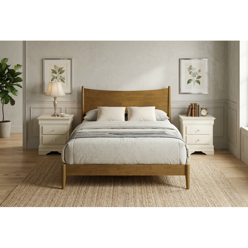 Barvelle Solid Wood 3 Piece Bedroom Set, Brown/Black, 3 Pcs: Bed, 2 Nightstands