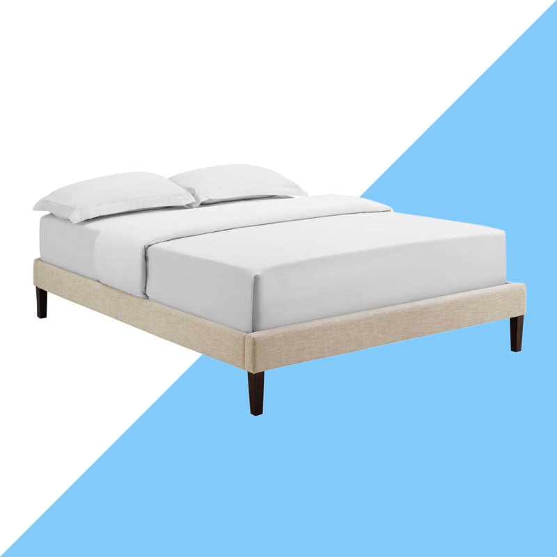 Base de lit Tessie avec pieds fuselés carrés, Double, Tissage uni bleu sarcelle