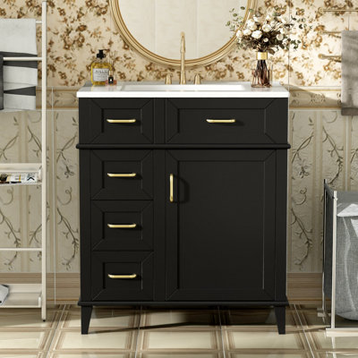 Meuble-lavabo en bois avec lavabo et rangement en céramique