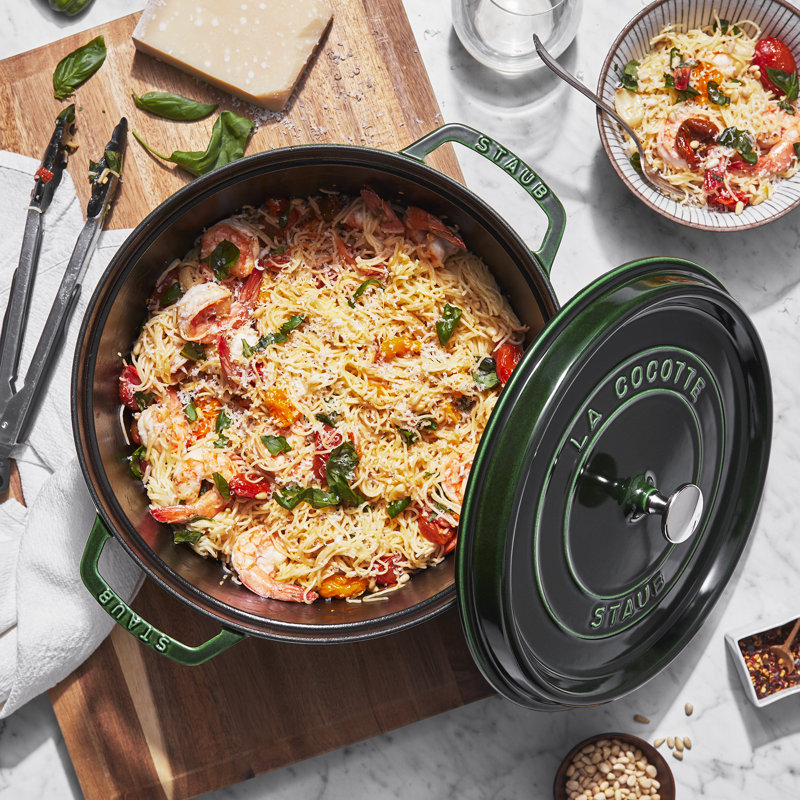 La Cocotte Cast Iron Round Cocotte, Basil, 7 quarts