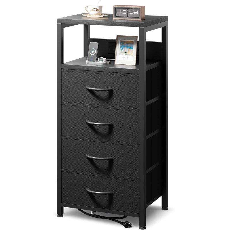 Table de chevet NightStand - table de chevet noire avec station de recharge, Noir