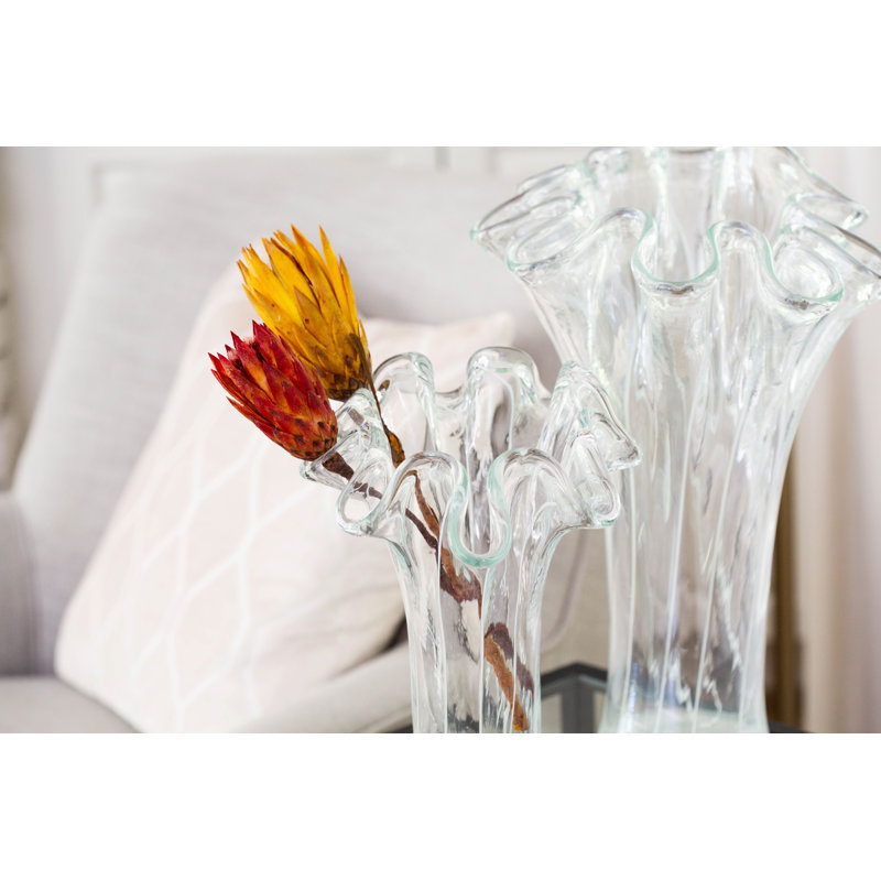 Onda Glass Clear 12" Vase with White Swirl Lines