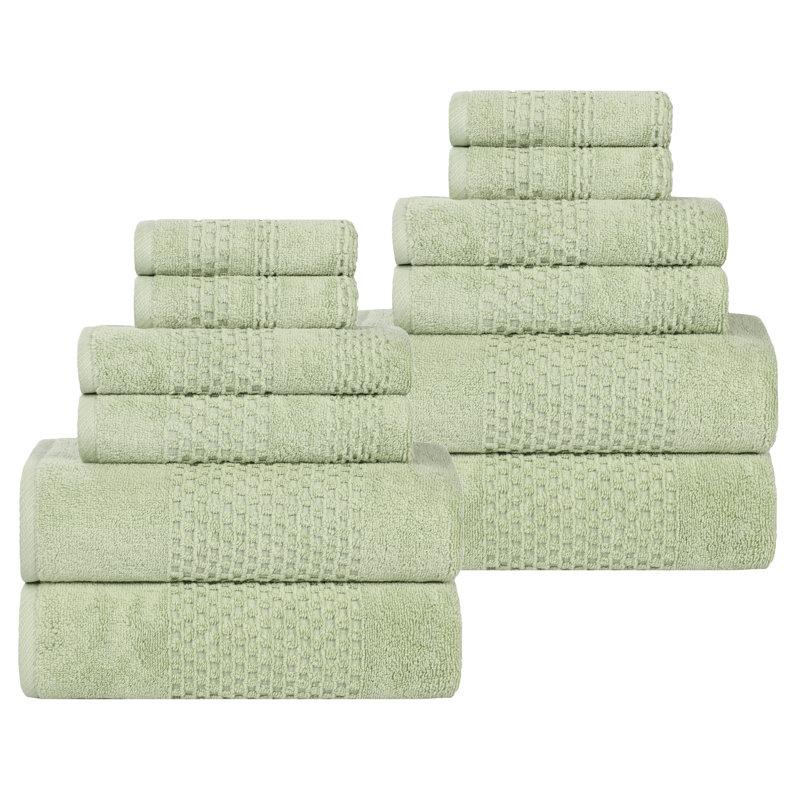 Gaufré texturé de poids moyen en coton gaufré uni zéro, Ensemble de 12 serviettes, Vert