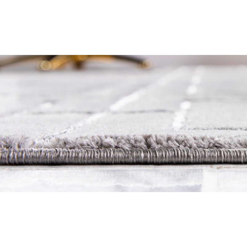 Tapis gris argenté à motif géométrique glam, Rectangle 10 pi x 14 pi 1 po