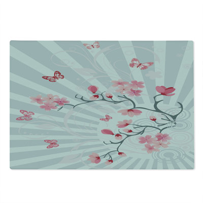 Ambesonne Floral Cutting Board Large Size Birds on Cherry Tree Pale Grey Pink