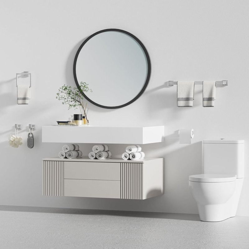 Ensemble d'accessoires de salle de bain mural 10 pièces avec barres à serviettes, crochets, anneaux et porte-papier 23,6 po