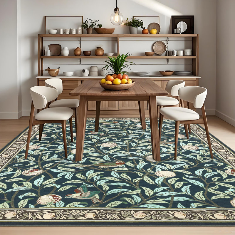 Farmhouse Machine Washable Rug for Living Room, Non-Slip Botanical Area Rugs, Low Pile Stain-Resistant Vintage Carpet, Soft Foldable Print Floor Mats for Bedroom, Nursery, Home Office