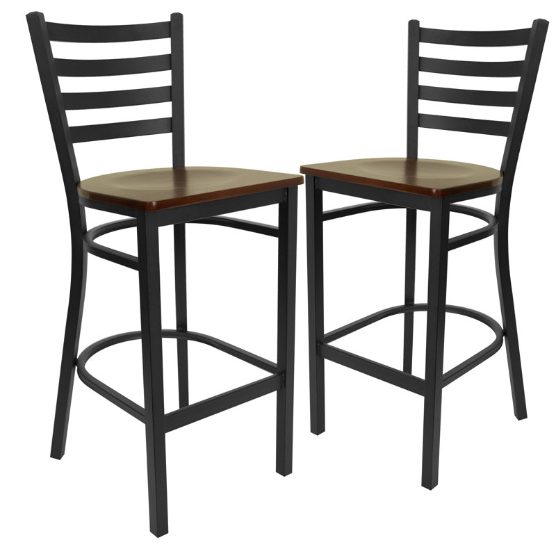 Loughran Ladder Back Metal Restaurant Barstools, Mahogany, 2, Black