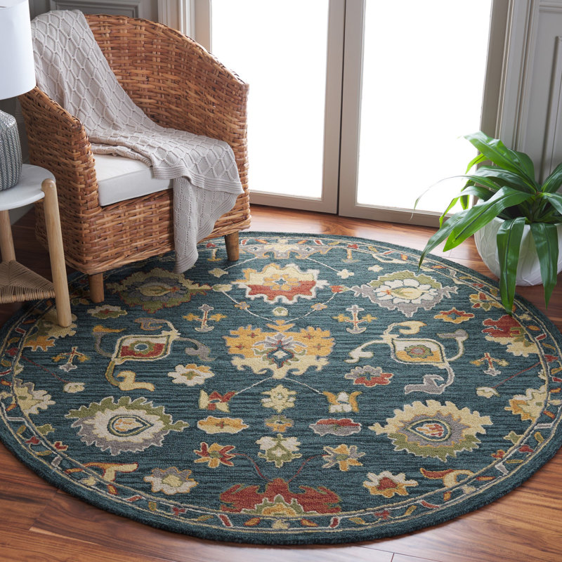Metro Hand Tufted Wool Cotton Oriental Rug in Dark Gray/Red, Round 6'