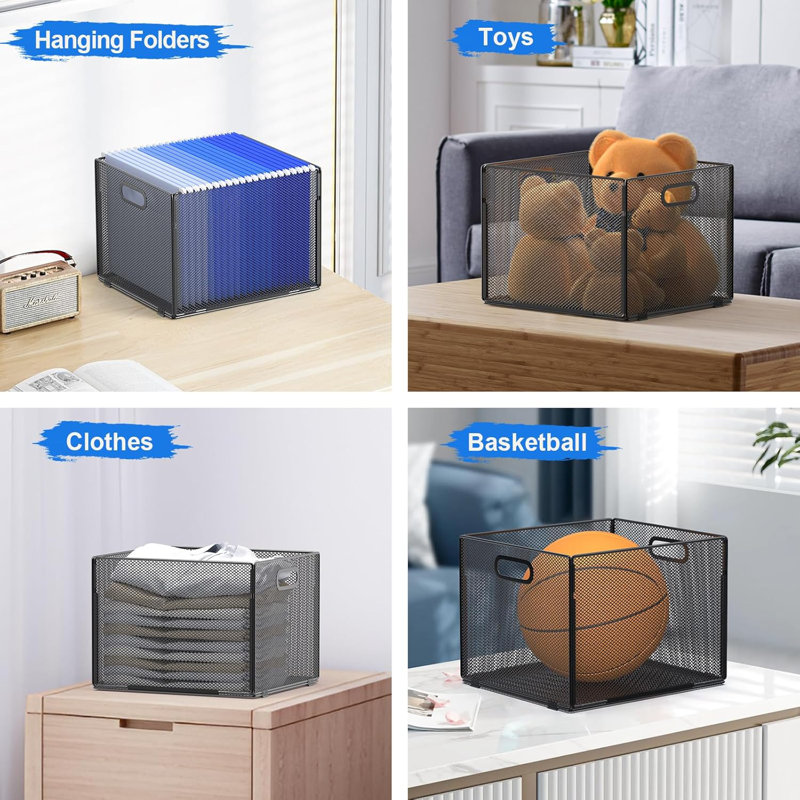 Hanging File Organizer, Mesh File Folder Box File Crate File Folder Organizer Storage Box, Letter Size ,2 Pack