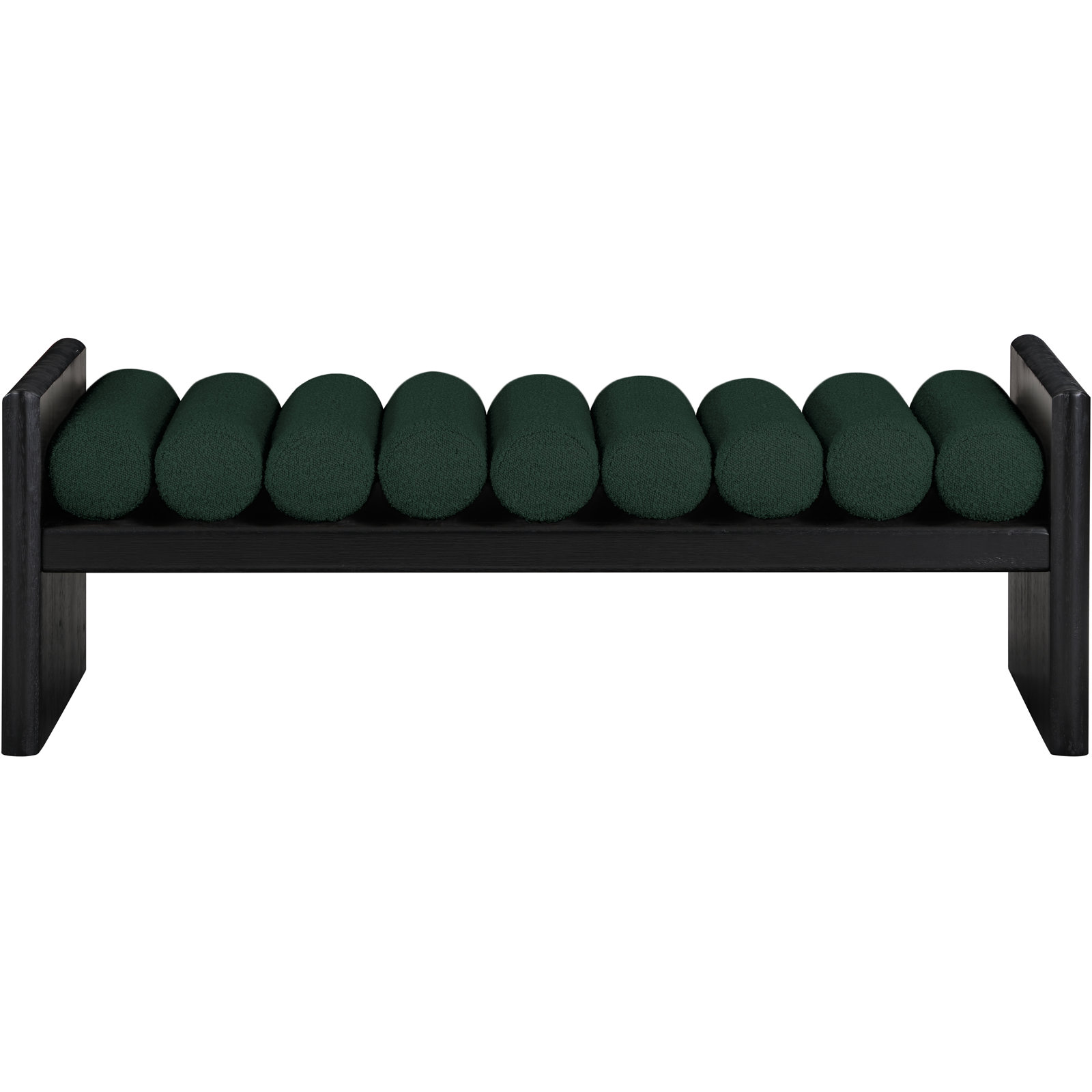 Waverly Bedroom Bench, Green Boucle Fabric / Black Finish, 18" H x 52" W x 19" D