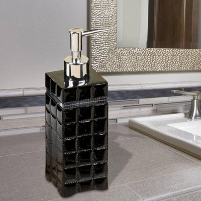 Distributeur de savon liquide Oneita | Meuble-lavabo de salle de bain et évier de cuisine, contient savon, lotion et assainisseur | Résine noire
