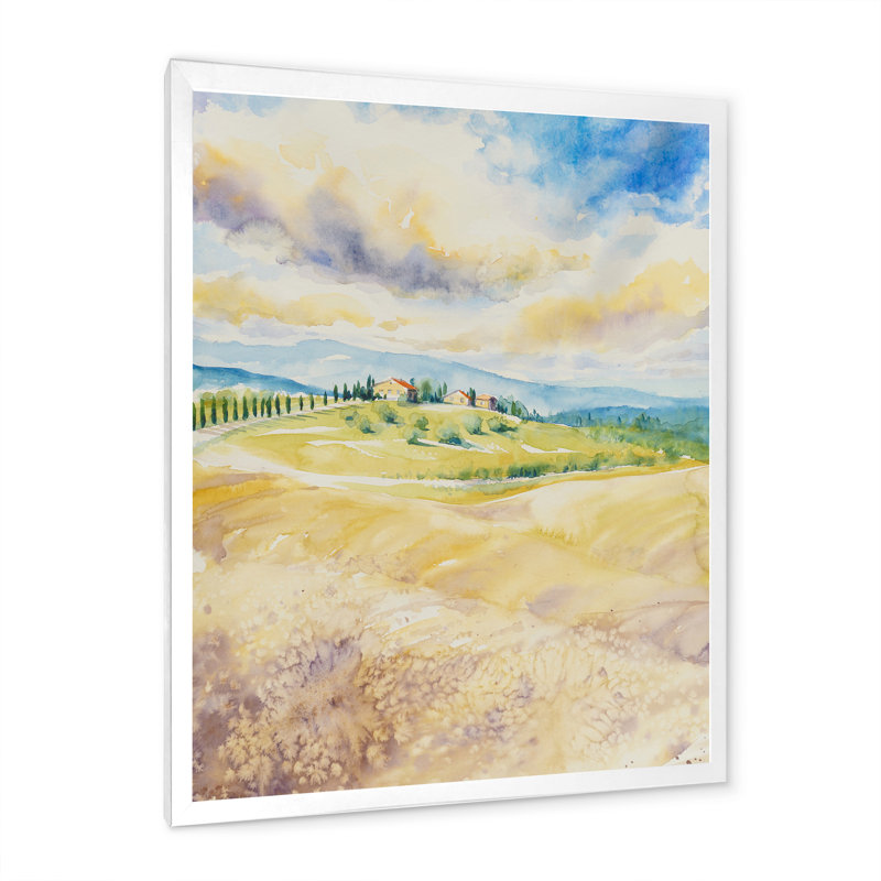 Paysage rustique italien - peinture sur toile, H 40 po x l 30 po, Toile avec cadre blanc