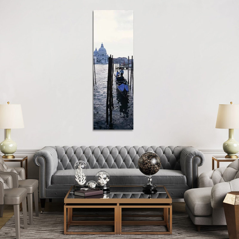 Gondolier In A Gondola With A Cathedral In The Background, Santa Maria Della Salute - Wrapped Canvas Panoramic Print