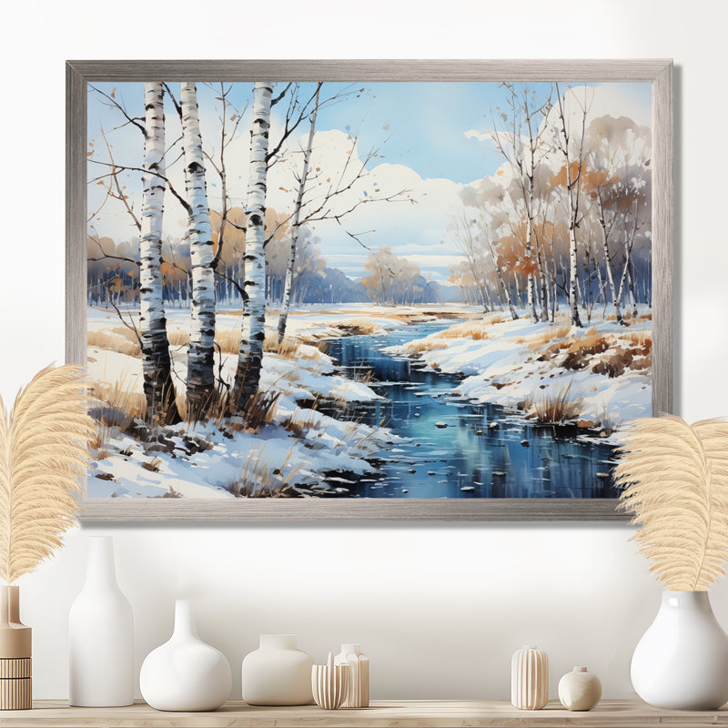 Birch Woods Winter Whispers IV - arbre, art mural Birch, H 12 po x l 20 po x P 1 po, Cadre flottant blanc