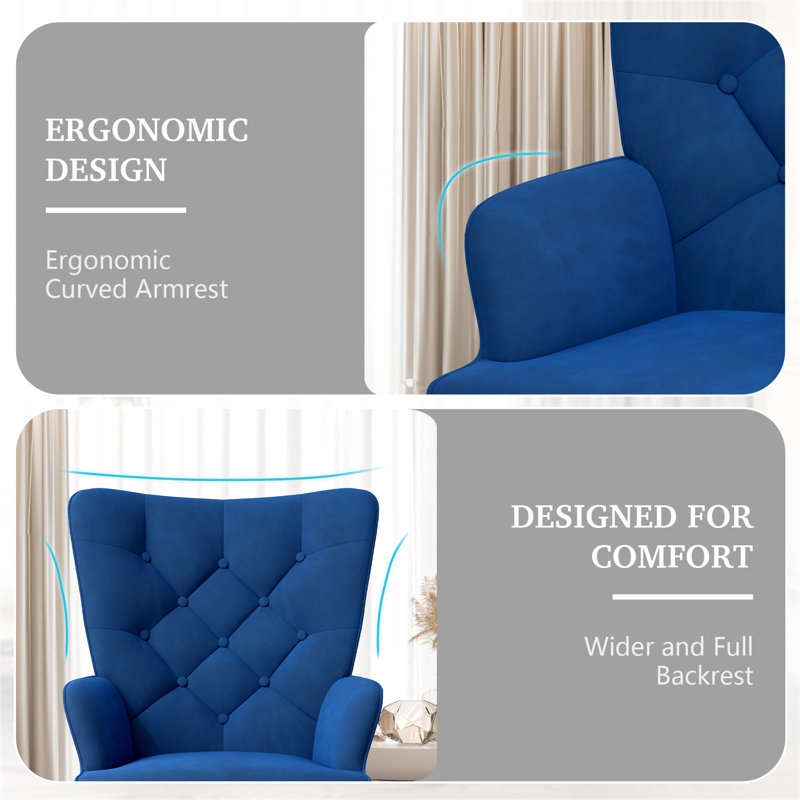 Pureza Velvet Wingback Chair, Blue Velvet