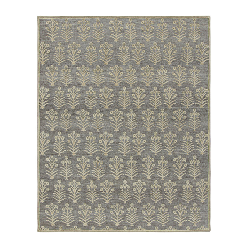 Rug & Kilim’S Block Print Rug Design In Brown With Beige Floral Patterns, Rectangle 13' x 19'