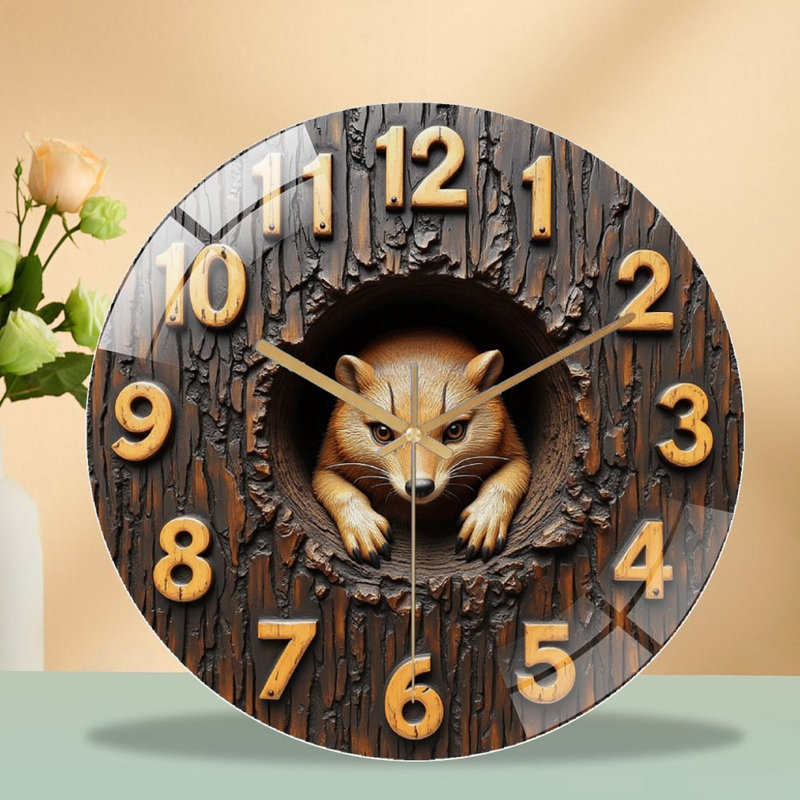 Vintage Wooden Round Wall Clock with Numbers Art - 12'' Modern Glass Wall Clock