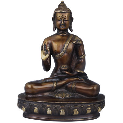 Figurine bouddha tibétain prêchant en laiton