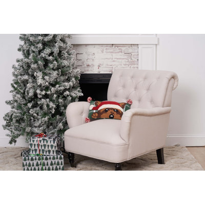 Coussin décoratif crocheté 16 po x 8 po Santa Dog