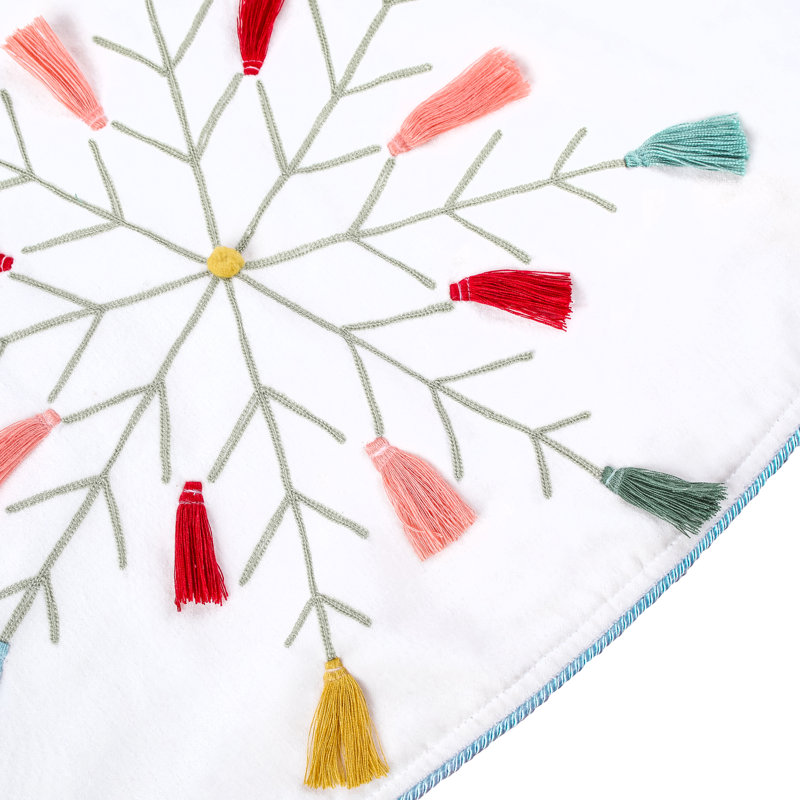 54" Multicolor Velvet Snowflake Embroidered Boho Tree Skirt