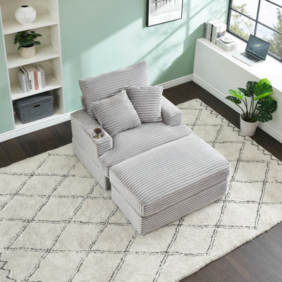 Revêtement en velours côtelé de 39 po avec porte-gobelet et fauteuil gris pour une touche d'élégance dans votre salon ou votre chambre à coucher