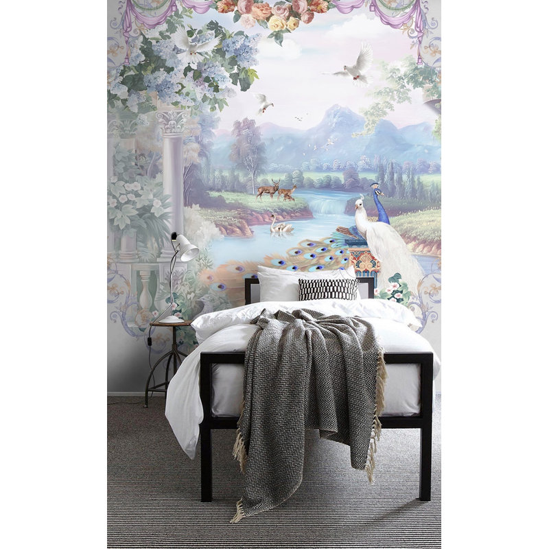 Animal Print;Floral Wall Mural, 9.5' L x 17' W