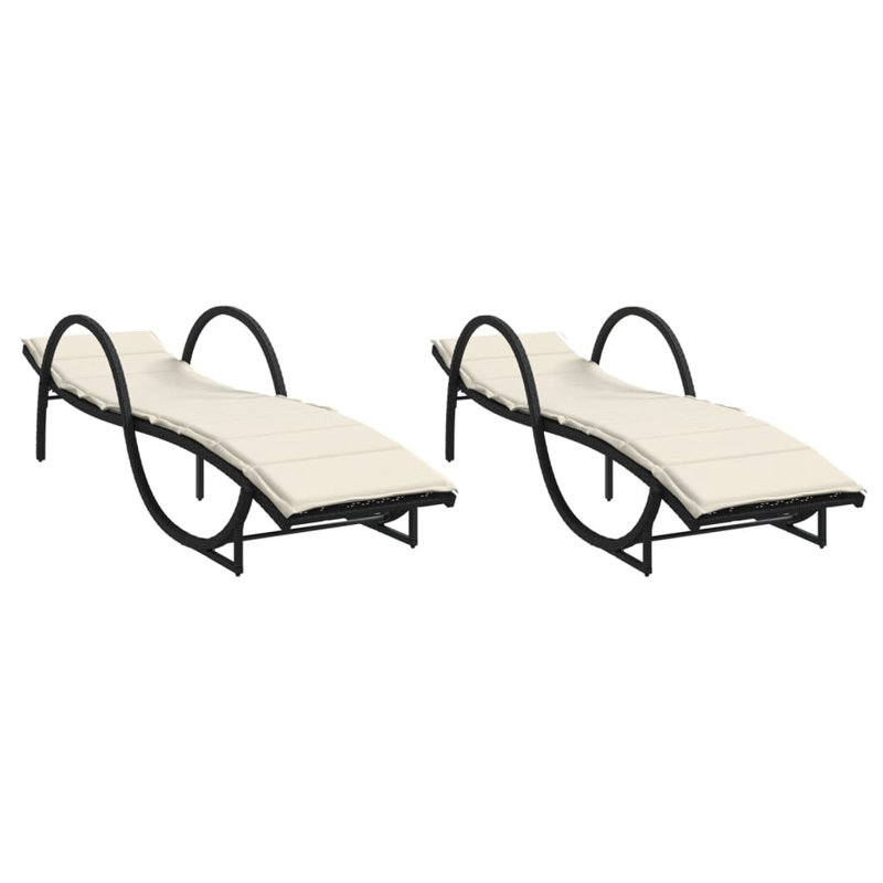 Sun Lounger PE Rattan, Powder-Coated Steel, Cream White, 2, Black