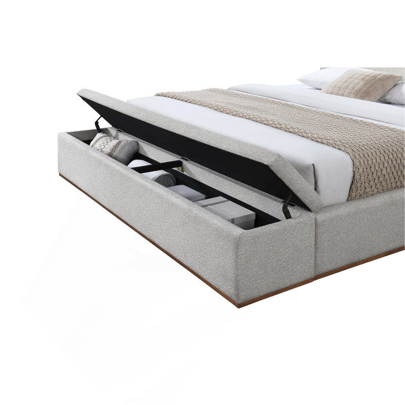 Lit en lin beige avec rangement Boxter, Très grand lit