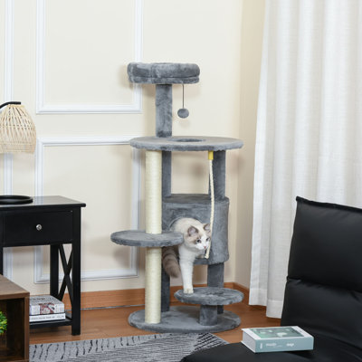 44" Cat Tree Tower with Condo, Scratching Posts, Bed, Dark Grey