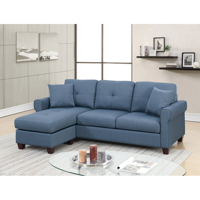 Canapé modulaire réversible en polyfibre bleu capitonné