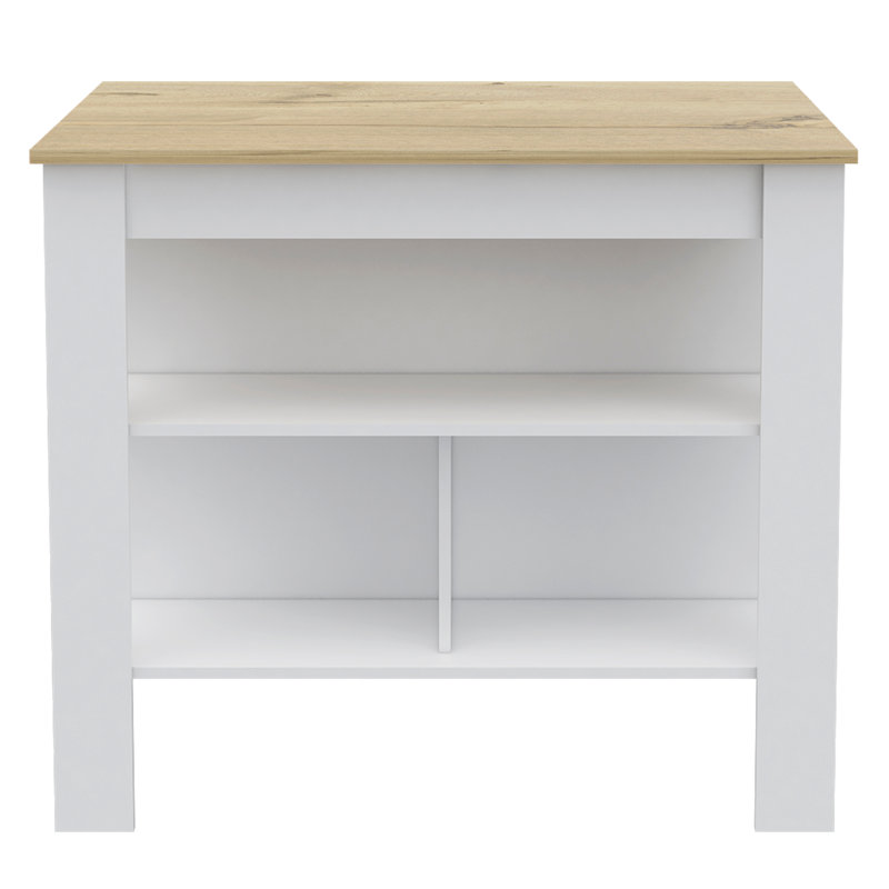 3-Shelf Kitchen Island White and Light Oak, White/Light Oak