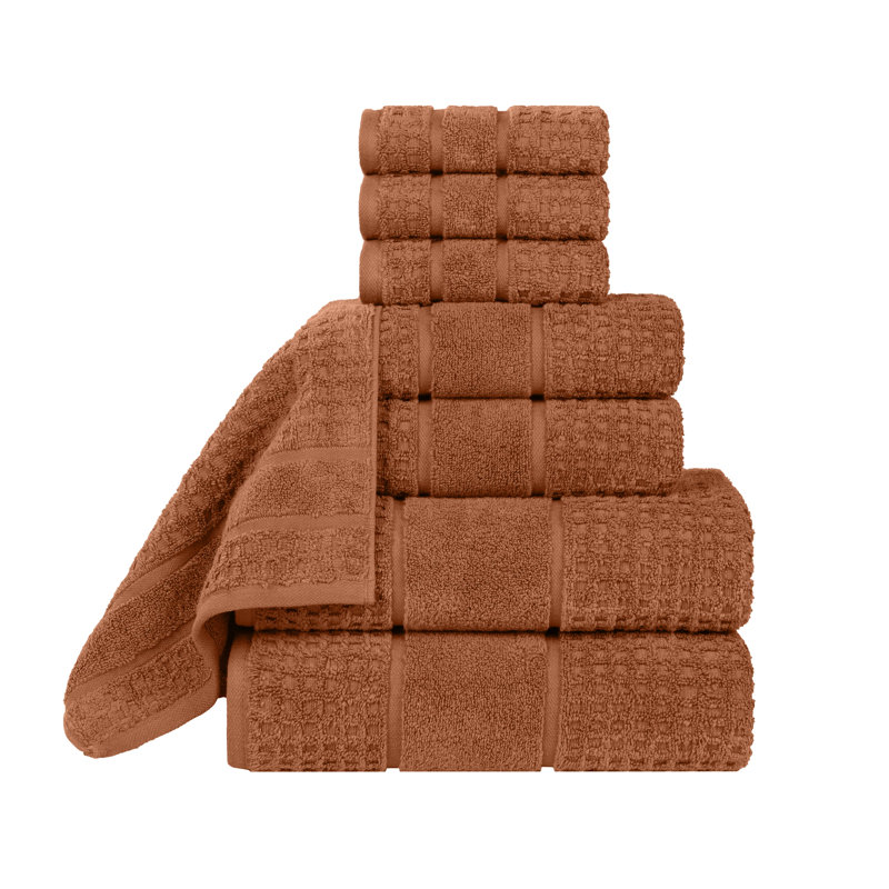 Ensemble de serviettes en coton gaufré Hisela Zero Twist, Rouille, Ensemble de serviettes 8 pièces