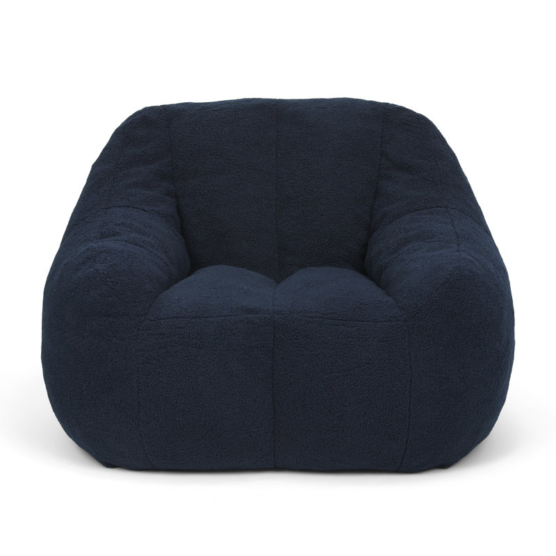 Compression 37"W Soft Teddy Fabric Tufted Memory Sponge Foam Filled Bean Bag Chair, Blue Teddy