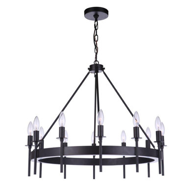 Lustre en roue de chariot à 12 lumières Jazlyne