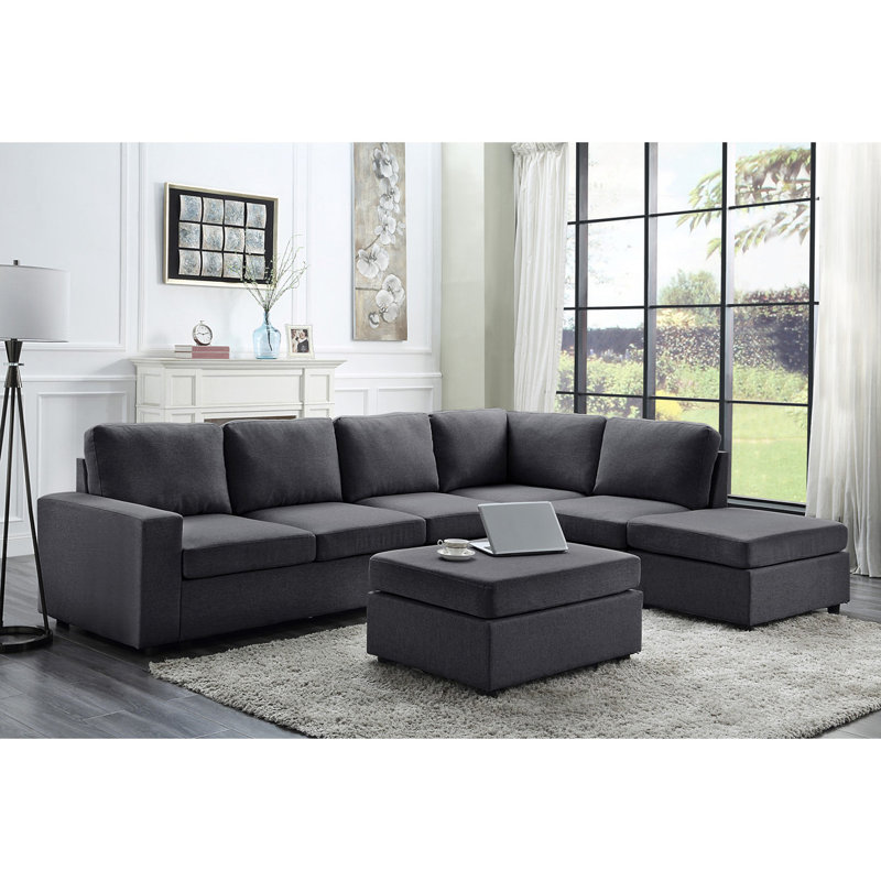 Canapé modulaire réversible en coin Nick, Mélange de lin gris clair