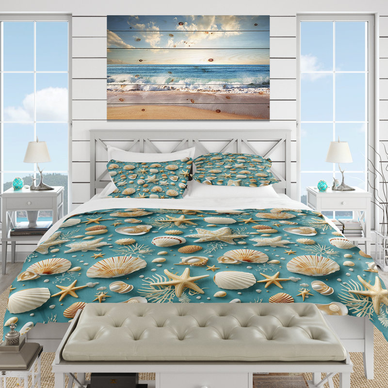 Ensemble de housse de couette Coastal Seashells Coastal, Housse de couette pour très grand lit et 2 très