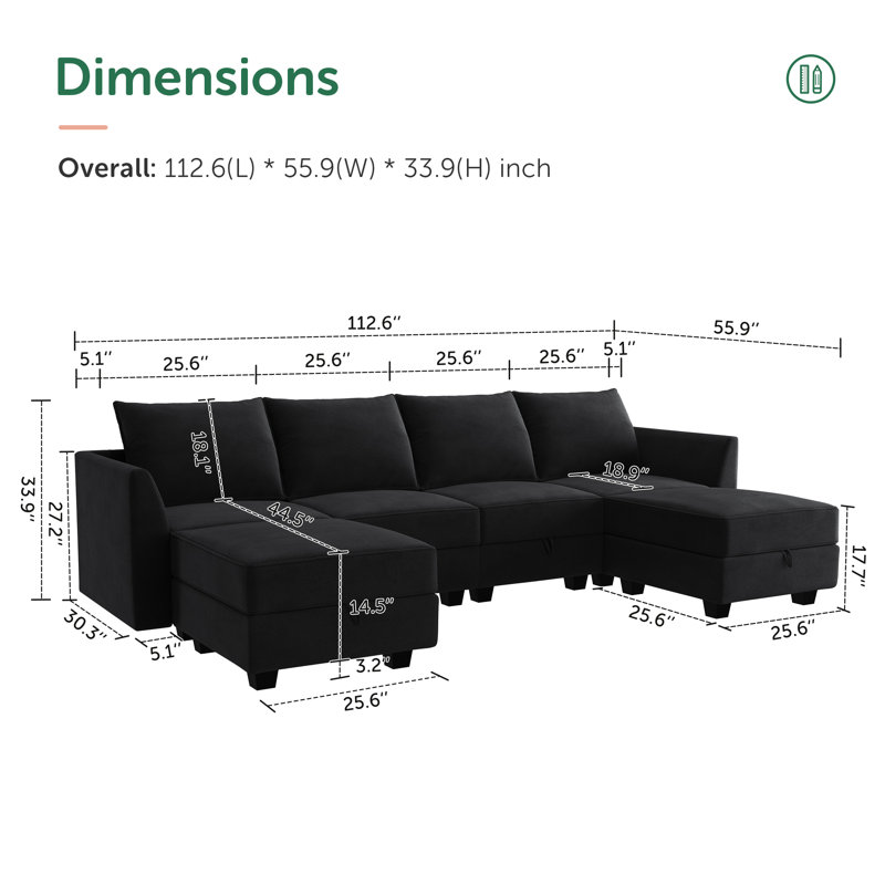 Canapé modulaire rembourré en U Tremee, Velours noir