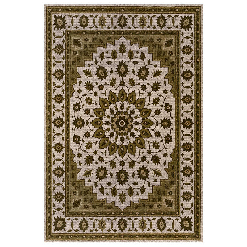 Armend Collection Digital Print Cotton-Polyester Green Floral Rug, Runner 2'8" x 8'3"