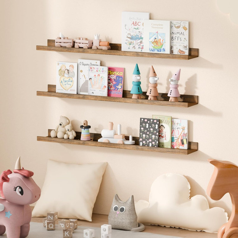 Floating Shelves For Wall Decor And Storage, Set Of 6 Wooden Wall Mounted Shelves For Living Room, Bedroom, Bathroom, Kitchen, Long Picture Ledge Shelves With Elegant Design
