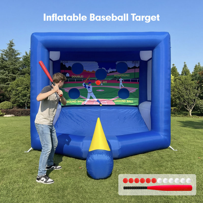 Wellcomer 10ft Inflatable Baseball Batting Game with Floating Ball Target, Bat, Balls, and Blower