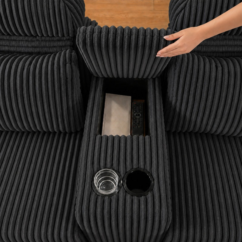 Compression Sofas with Storage, Black Corduroy Modern Large Home Theater