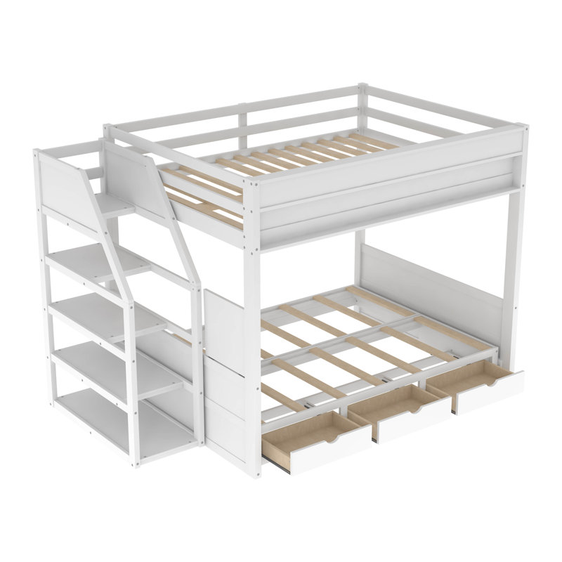 Hastyar Kids Full Over Full Convertible Bunk Bed with Drawers, White