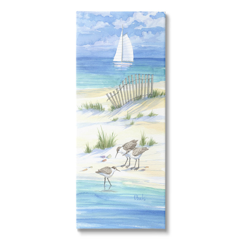 «Beachside Coastal Sandpiper Birds» par Paul Brent - peinture sur toile tendue, H 24 po x l 10 po x P 1,5 po