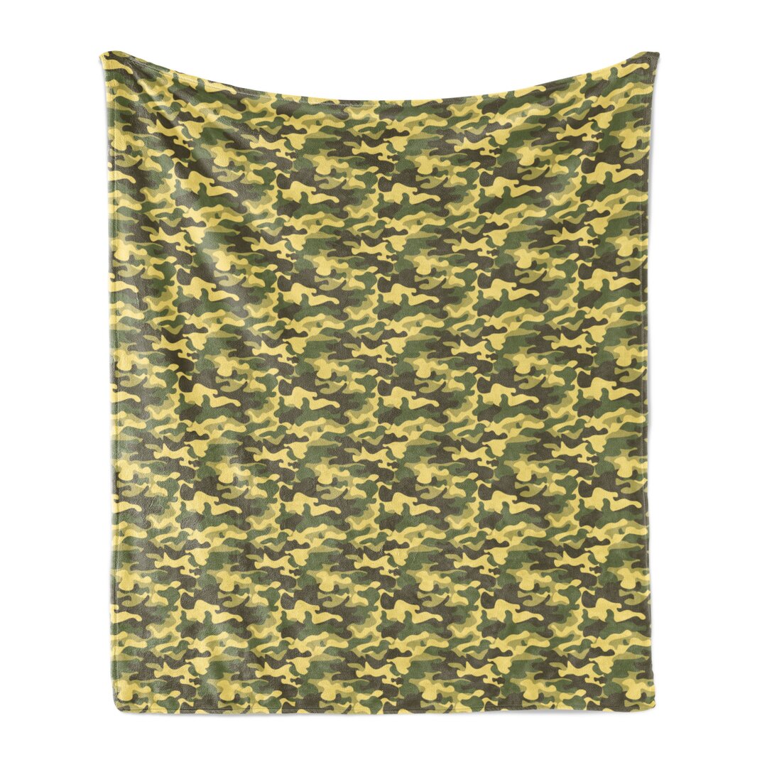 Weich Flanell Fleece Decke, Die Wiederholung Camouflage Spots, Khaki, Armeegrün Gelb