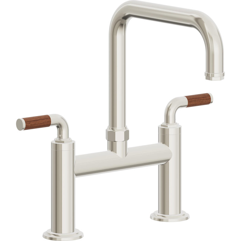 Descanso Side Spray Kitchen Faucet, Polished Nickel, Without Side Spray, Teak Lever Handle