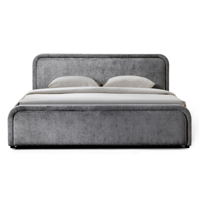 Lit plateforme tapissier Luma - Gris - Grand, Grand lit, Gris