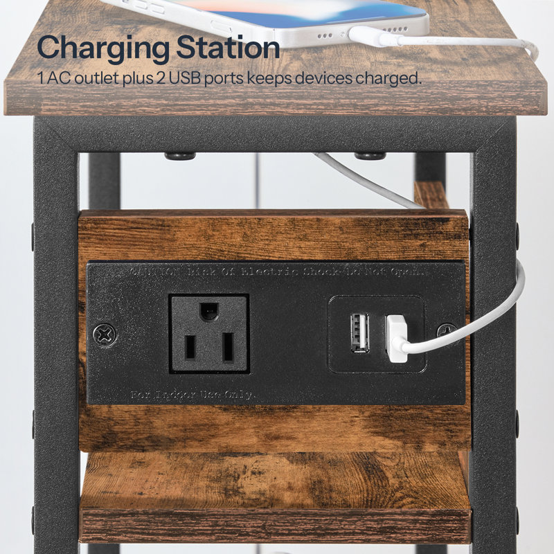 Narrow End Table with Charging Station and Fabric Drawers