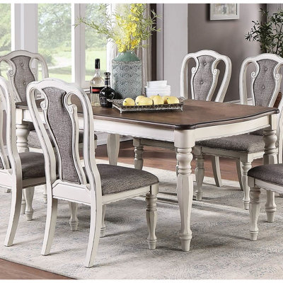 Table de salle à manger contemporaine 7 pièces, table avec plateau en chêne et 6 coussins de siège latéraux, chaises de style transitionnel à finition grise,